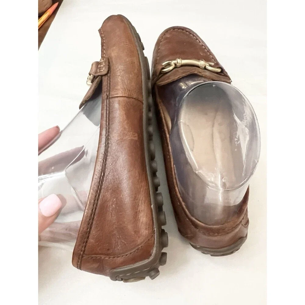 Born Malena Shoes 7.5 Slip On Driving Flat Loafers Brown Leather Horse Bit Comfy